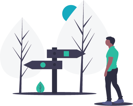 illustration of man trees and signposts