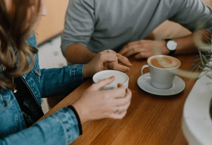 Two people catching up for a coffee
