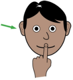 Illustration of a person putting their finger to the lips to indicate privacy
